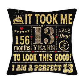 13th Birthday Present Gifts for 13 Years Old Girls Boys Black Cushion Cover 18x18 Inch 13th Birthday Decorations Daughter Son Granddaughter Grandson Girls Boys 13th Birthday Gifts (13th birthday)