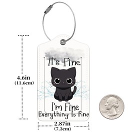 2 Pcs Luggage Tags for Suitcase, Cute Unique PU Leather Travel Bag Tag with Privacy Cover ID Label Address Card and Durable Metal Ring Suitable for Men Women Children Backpack,Cat Under A Dark Cloud