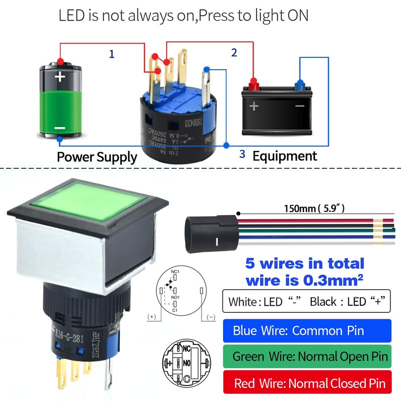 Square Momentary Push Button Switch Ultra Thin 21 * 21mm