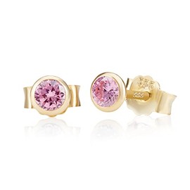 NKlaus Pair of Stud Earrings Gold 333 - Yellow Gold - 4.00 mm Earrings Crystal Zirconia - Gold Jewellery Women, Girls & Children - Butterfly Clasp - 8 Carat, Yellow Gold, Zircon