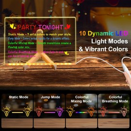 LED Light Up Message Board - Doodle Glow Magic Board with 10 Modes, Acrylic Dry Erase Surface & 7 Markers | Creative Memo Board for Office, Home Decor, Parties (11.8 * 8in)