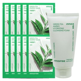 (10 sheets) Innisfree Energy Mask Green Tea + Green Tea Amino Moisture Cleansing Foam / (10매)이니스프리 에너지 마스크 그린티+그린티 아미노 수분 클렌징 폼