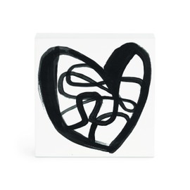 DEMDACO Squiggle Heart - 4 Inch Black/White MDF Wood Decorative Tabletop Block Sign