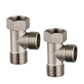 Pack of 2 3-Way Valve, Angle Valve, 3/8 1/2 Inch Adapter, T Piece Water Connection Distributor, Nickel-Plated Diverter Valve for Tap, Washing Machine, Washbasin, Shower Hose