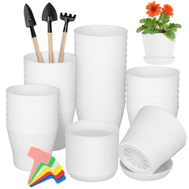 Hahood 36 Pack Plants Nursery Pots 4 Inches Plastic Flower Plant Pots Thickened Seedlings Nursery Pots with Tray White Flower Pots Gardening Plant Containers for Outdoor Indoor