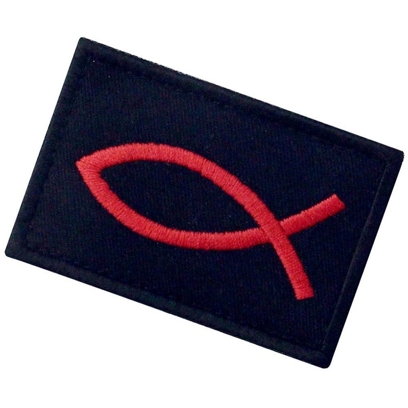 Jesus Fish Ixis Embroidered Velcro Patch, Red and Black