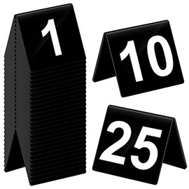 Tuanse - Números de mesa 1-25 acrílico de doble cara numerada, tiendas de campaña de plástico para restaurante, boda, números de letreros, para fiestas, banquetes, bodas y recepciones (negro, blanco)