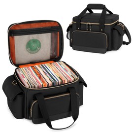 Damero Vinyl Record Storage Box for 7 Inch Records, Album Storage Carrying Bag for 80+ LP Records, Vinyl Record Carrying Bag with Dividers for Travel, Collection, Concert, Bag Only