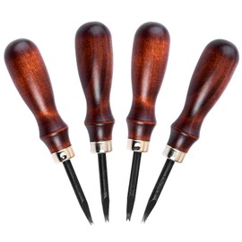 WUTA Leather Edge Cutter, 4 Pieces Professional Leather Edge Beveler, Carbon Steel Wooden Handle, Leather Processing Edge Peeling (0.8 mm + 1.0 mm + 1.2 mm + 1.4 mm)