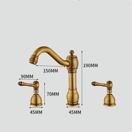 NDZZQBPGO Basin Faucet Brass Antique Bronze Bathroom Faucet Black Sink Faucet 3 Hole Double Handle Hot & Cold Wash Faucet Water Tap