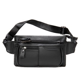 Genuine Leather Fanny Pack Crossbody sling bags zipper Waist Purse Black