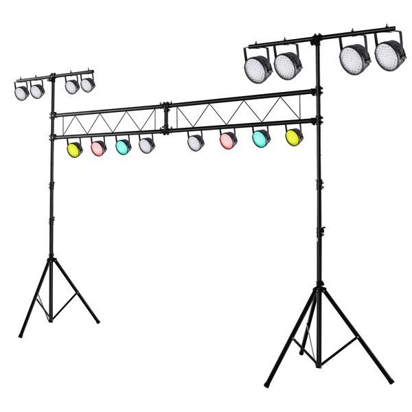 Tangkula Stage Lighting Stand, 14FT Lighting Truss System w/32 Lights Hold 220LBS Capacity, 11 Adjustable Height, Retractable T Bar, Non-slip Pads, Freestanding Metal DJ Lighting Truss for Party Bar