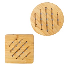 Buaak Set of 2 bamboo trivets, cork coasters, round, drinks coasters for various cooking and table needs