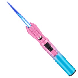 Torch Lighter - Windproof Jet Flame Refillable Butane Lighter with Adjustable Flame, Lightsaber Design, Visible Window, for Kitchen, Outdoor(Gas Not Include) (Pink Blue)