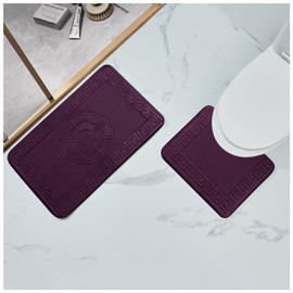 GC GAVENO CAVAILIA Memory Foam Bath Mat Non Slip - Extra Soft Highly Water Absorbent Bathroom Mat Sets 2 Piece - Greek Toilet Rug (50 x 80 cm) & Pedestal Set (50 x 40 cm) - Washable - Purple