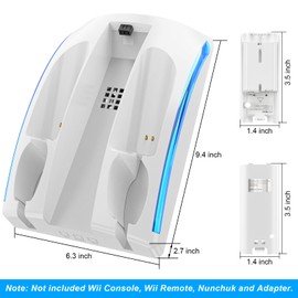 KEKUCULL Game Organizer Station for Wii Remote Charger, Charging Dock Station for Controller, Wii Stand with 2 Pcs Rechargeable Battery for Wii Console Nunchuk Game Accessories Kit Storage