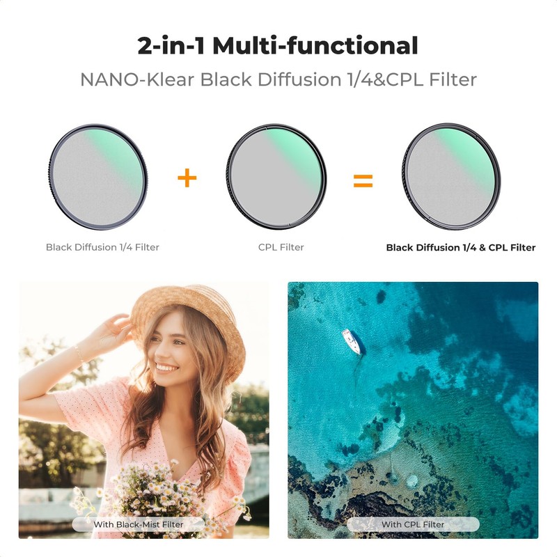 K&F Concept 40.5mm Black Diffusion 1/4 Filter & CPL 2-in-1