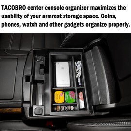 TACOBRO Center Console Organizer Compatible with 2014-2018 GMC Sierra 1500 /Chevy Silverado 1500 Accessories 2015-2020 Yukon XL/Tahoe Suburban Insert Tray Armrest Storage ABS Plastic, Black