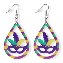 Mardi Gras Earrings, Acrylic Mardi Gras Mask Dangle Purple Drop Earrings Carnival Theme Outfit Mask Earrings for Women Carnival Jewelry Role Play Party Accessories