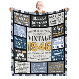 CIUGOIG 80th Birthday Gifts for Men, Vintage 1946 Birthday Blanket 50"x60", Birthday Gifts for 80 Year Old Man, 1946 Birthday Gifts for Men, Funny 80th Birthday Gift Ideas for Him