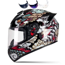 HTLNUZD Full Face Motorcycle Helmet Racing Motocross Helmets with Pinlock Compatible Clear&Tinted Visors DOT Model Approved Street Bike Helmet (M, Cool Dragon)