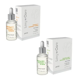 Lovy Care | Duo Serum Facial Vitamina C+ Ceramidas+ Cafeina + Serum Facial Coenzima Q10+ Ceramidas+ Te verde | 30 ml c/u | Lovy Care | Piel radiante | Antifatiga | Piel desestreada | Renovacion Celular | Biogeneradora | Antienvejecimiento | pH 5.5