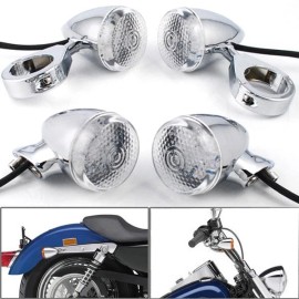 Astradepot 4x Motorcycle LED Turn Signal Light 41mm Front Rear Fork Clamp Chrome For Harley