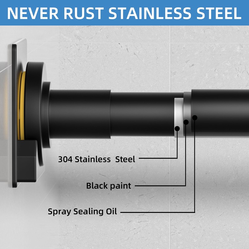 CorkLatta Matte Black Shower Curtain Rod,1 Inch Diameter Stainless Steel