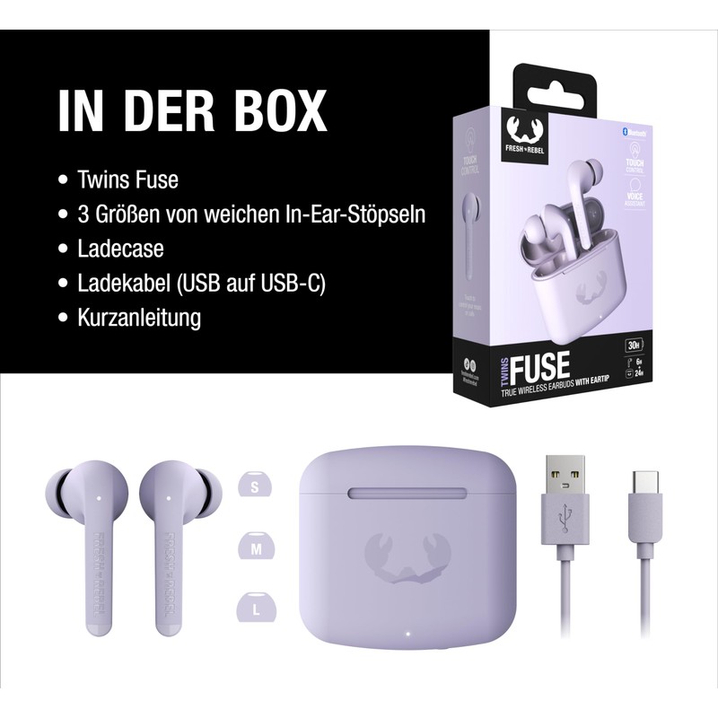 Fresh 'n Rebel Twins Fuse, True Wireless kabellose In-Ear-Bluetooth-Kopfhörer mit