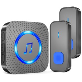 SURFOU Wireless Doorbell with 1 receiver 2 Buttons,IP55 Waterproof Doorbell,1300 FT/400M Remote Doorbell,55 Chimes 5 Volume,Colorful LED Flashing,110 db Loud Volume,For Home/Classroom