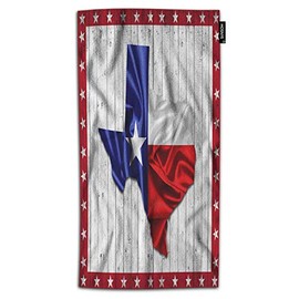 HOSNYE Texas Flag Hand Towel for Bathroom Map, Stars and Wood Background Absorbent Soft Towels for Beach Kitchen Spa Gym Yoga Face Towel