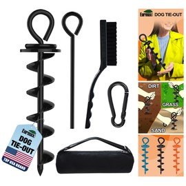 Eurmax USA Heavy Duty Dog Tie Out Stake for Large Dogs up to 210 lbs,Dog Stakes for Outside,Ground Anchor for Dog Leash,Runner Cable, Pet Gadget Dog Accessories Trampoline Stakes(1,Medium,Black)