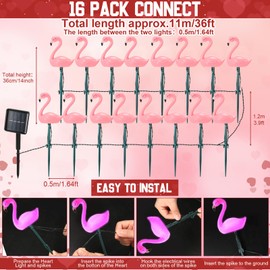 Tujoe 36ft Solar Stake Lights with 16 LED Solar Powered Pathway Light Outdoor Decorations with 3 Modes Waterproof for Walkway Lawn Patio(Flamingo)