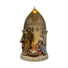 MOMENTS IN TIME 14.1”H Christmas Table Décor Nativity Hand-Painted Polyresin Holy Family with Angel Statue LED Lightup Statue