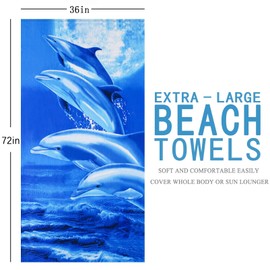 Genovega 2 Packs Oversized Terry Beach Towel 36 x 72 in Soft Extra Large Long Pool Swim Towels Clearance XL Big Travel Blanket Must Haves Essentials Vacation for Adult Blue Dolphins