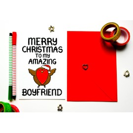 Merry Christmas To My Amazing Boyfriend Christmas Card, Romantic Christmas Card For Him