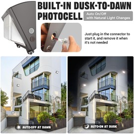 SLAclite 150W LED Wall Pack with Photocell Dusk to Dawn 5000K Waterproof Commercial Outdoor Light Fixture 22500lm 120-277V Equivalent,Energy Save Flood Lights for Building,Yard,Warehouse,Garage-2pack