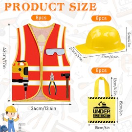 24 Pcs Construction Party Supplies Set, 8 Construction Vests 8 Construction Hats and 8 Tote Bag for Kids Dress up Party (B)