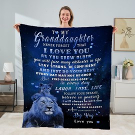 tgruihm to My Granddaughter Blanket, Lion Blanket for Granddaughter, Granddaughter Gifts from Grandpa, Christmas Birthday Gifts for Granddaughter Soft Flannel Throw Blanket 50"x 60"