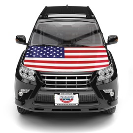 Hood's Flags] American Flag Car Hood Cover 63"x47" (160x120 cm) – Stars & Stripes USA Decoration – Universal Fit for Cars, SUVs, Trucks – Stretch Polyester-Spandex –Weather-Resistant Secure Fasteners