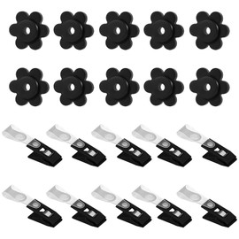 10pcs Garden Flag Stoppers & 10pcs Garden Flag Clips, Adjustable Anti-Wind Clips Rubber Stoppers Poles Stand Parts Accessories for Yard Lawn (Black)