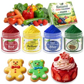 Natural Food Coloring Powder - 4 Colors Plant Based Natural Food Dye Powder, No FD&C & Artificial Dyes, Non-Toxic, Dye Free Food Coloring Powder for Baking, Frosting, Cake, Icing, Fondant, Cookies - 5g/Bottles