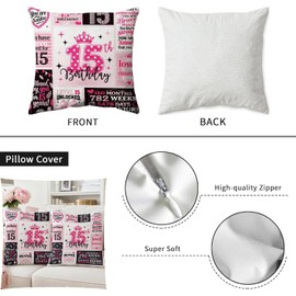 Ufeela 15th Birthday Gifts for Girls Pillow Covers Set of 2 18Wx18L Inch Pillow Cases Pink Happy Birthday Girly 15 Year Old Girl Cute Inspirational Postive Cushion Cases Covers for Bed Sofa Home Decor