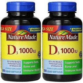 Nature Made Vitamin D3 1000 IU (25 mcg) Softgel, Dietary Supplement for Bone,... - 300 Count (Pack of 1), Unflavored