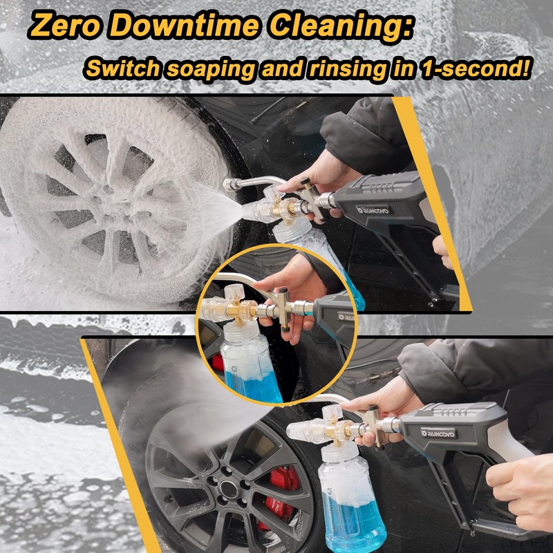 Raincovo Foam Cannon with Short Pressure Washer Gun, Dual Connector