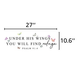 Inspirational Quotes Vinyl Wall Decal Stickers Under his Wings You Will find Refuge - Psalm 91:4, for Bedroom, Living Room, Motivational Uplifting Quotes Vinyl Decal (27''×10.6'')