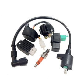 Ignition Coil Kit with Solenoid Relay Voltage Regulator Spark Plug Compatible with 50cc 70cc 90cc 110cc 125cc ATV Go Kart Dirt Bike Pit Bike