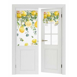 Azoamafa Lemon Door Curtain Blackout, Summer Farm Eucalyptus Leaf Lemon Door Window Curtains Thermal Insulated Tie Up Shades Drapes French Door Curtains for Privacy, 26W x 42L Inch, 1 Panel