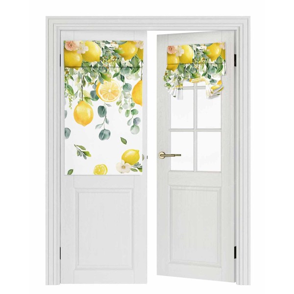 Azoamafa Lemon Door Curtain Blackout, Summer Farm Eucalyptus Leaf Lemon