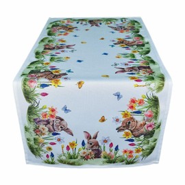 texpot Table Runner 40 x 90 cm with Rabbit on Flower Meadow Print Easter Spring
